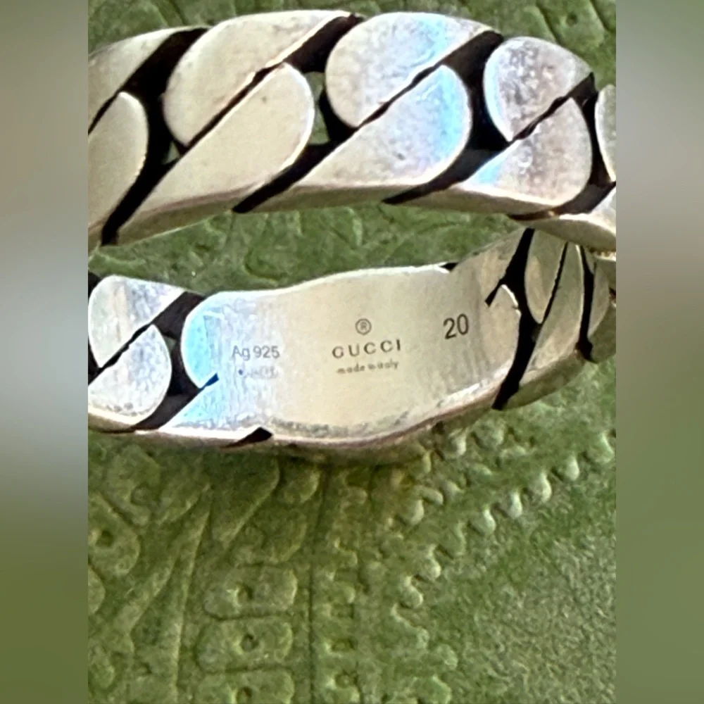 NWT Gucci Interlocking G Green Enamel Sterling Silver Ring Designer Size:20